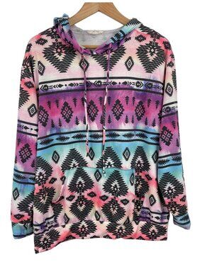 Avery Multicolor Aztec Print Hoodie Sweatshirt Womens Size Medium